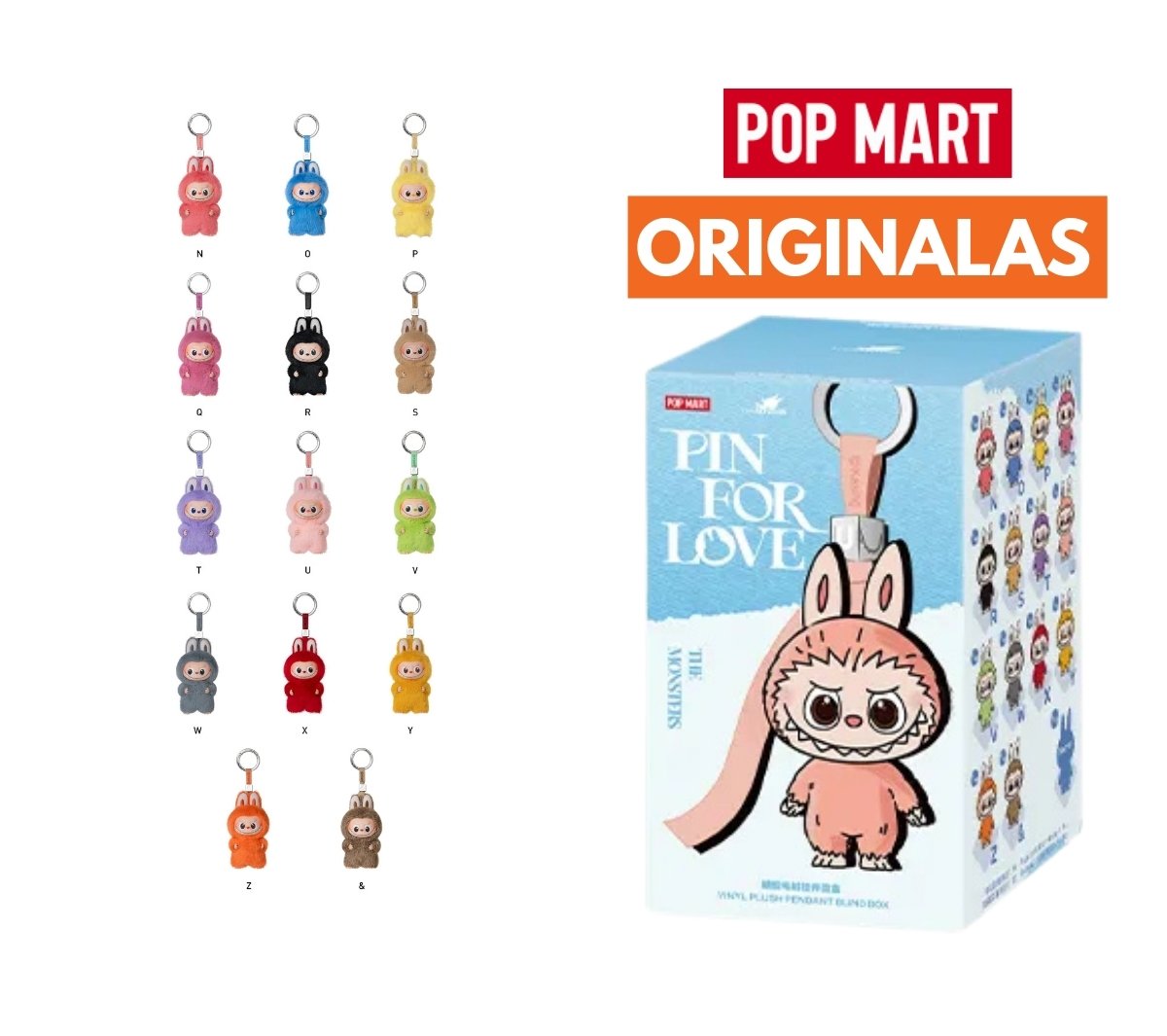 PIN FOR LOVE LABUBU ラブブ Y Labubu Pin for Love kolekcija, pliušiniai pakabukai (A–M